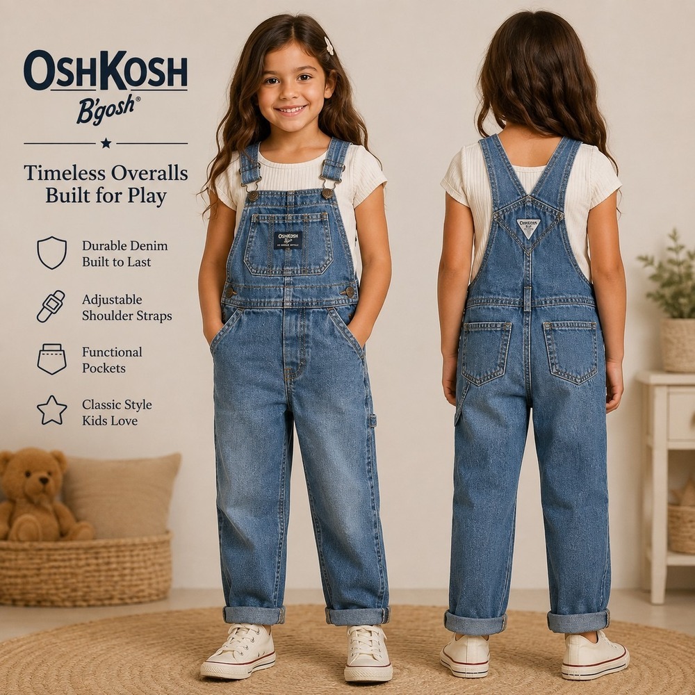 OshKosh B'Gosh Toddler Denim Bib Overalls Blue Size 2T 100% Cotton